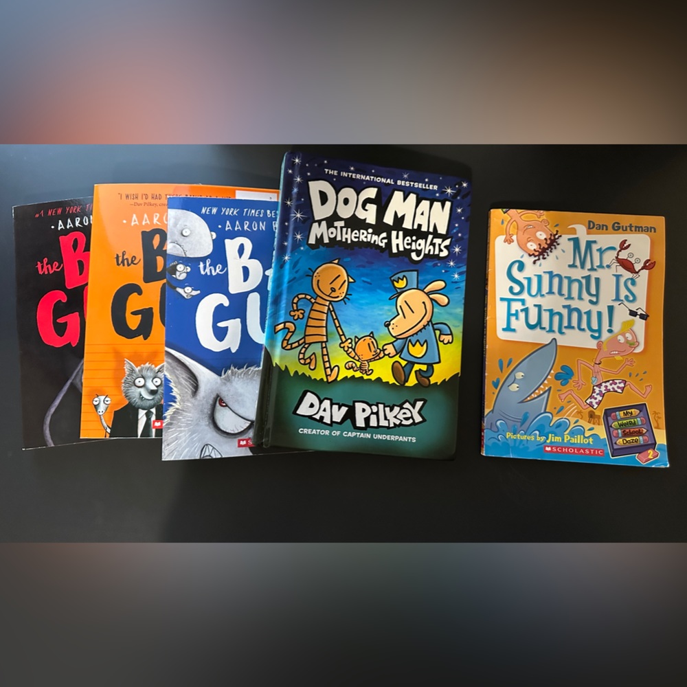 Bad Guys Books #1, 9, 11 & Dog Man Mothering Heights & Mr. Sunny is Funny